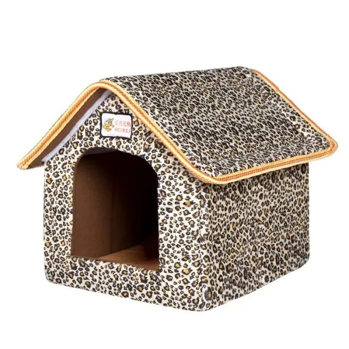 Pet Folding Bed - Portable Pet House For Puppy & Kitten Leopard