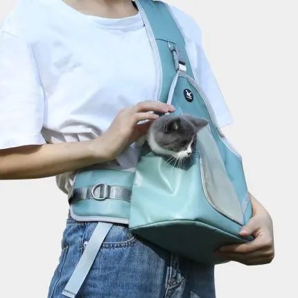 Portable Folding Leather Pet Chest Backpack Shoulder Bag Cor Cat