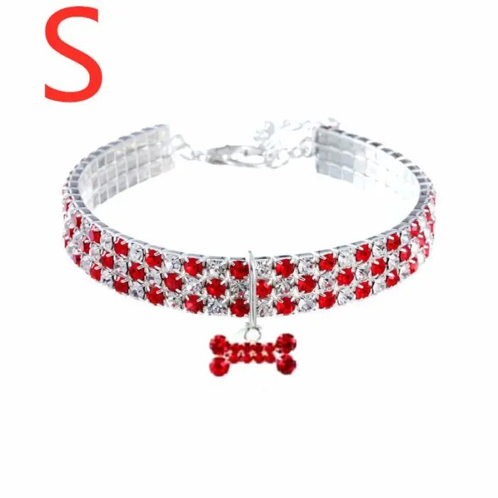 Three Rows of Stretch Dog Necklace Jewelry Rhinestone Pet Collar