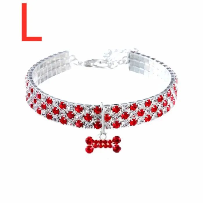 Three Rows of Stretch Dog Necklace Jewelry Rhinestone Pet Collar