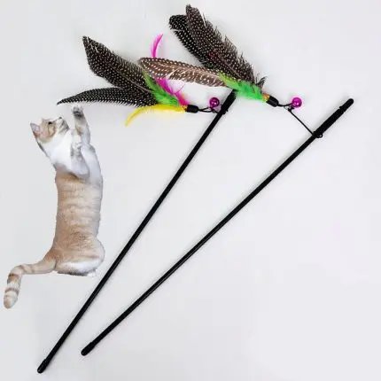 Pearl Bird Funny Cat Stick Feather Pet Toy Bell Funny Cat Stick Toys