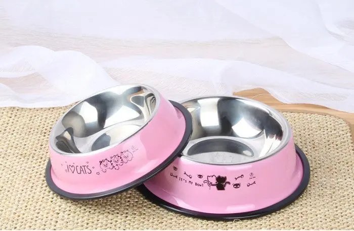 Stainless Steel Pet Dog Bowl Non-Slip Spray Paint Color Single Bowl Dog Food Bowl Cat And Dog Cartoon Printing