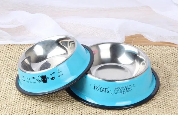 Stainless Steel Pet Dog Bowl Non-Slip Spray Paint Color Single Bowl Dog Food Bowl Cat And Dog Cartoon Printing