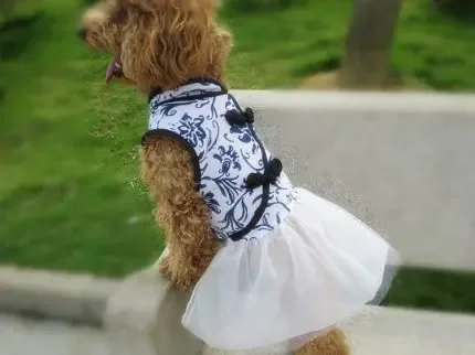 Dog Clothes Cotton And Linen Blue And White Porcelain Cheongsam Skirt