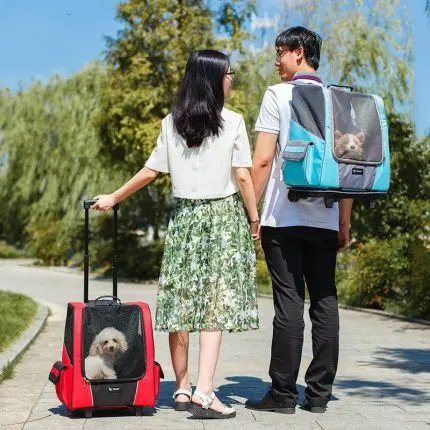Small Pet Wheel Carrier Dog Cat Portable Strollers Backpack