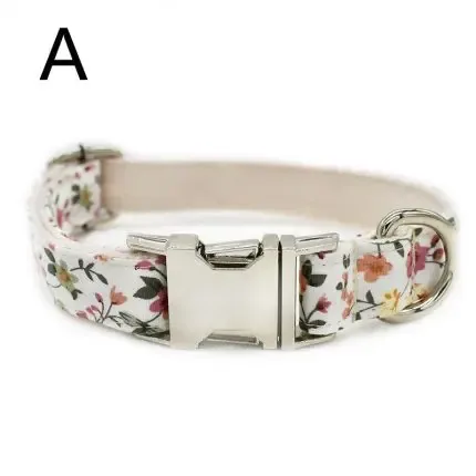 White Flower Pet Collar Leash