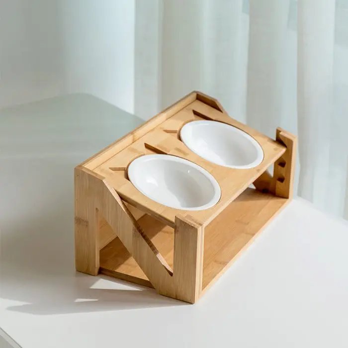 Cat bowl wooden dish rack Comfortable Eating Food Bowl For Cat
