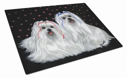 Valentine's Day Dog Print Glass Cutting Board Large