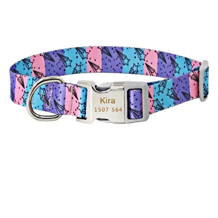 Pet Personalized Dog Collar Floral Engraved Puppy Name