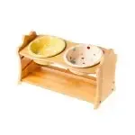 Ceramic Cat Bowl Solid Wood Dish Rack Cat Supplies