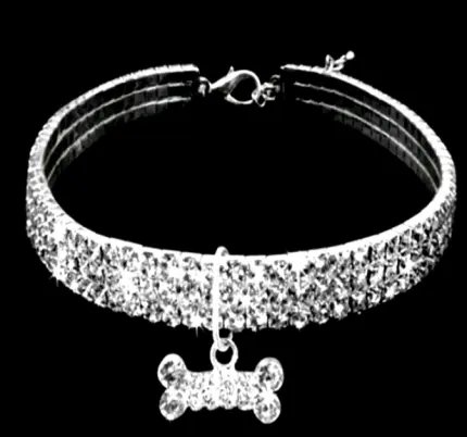 Three Rows of Stretch Dog Necklace Jewelry Rhinestone Pet Collar
