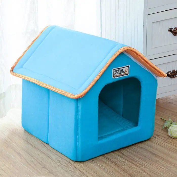 Pet Folding Bed - Portable Pet House For Puppy & Kitten Blue
