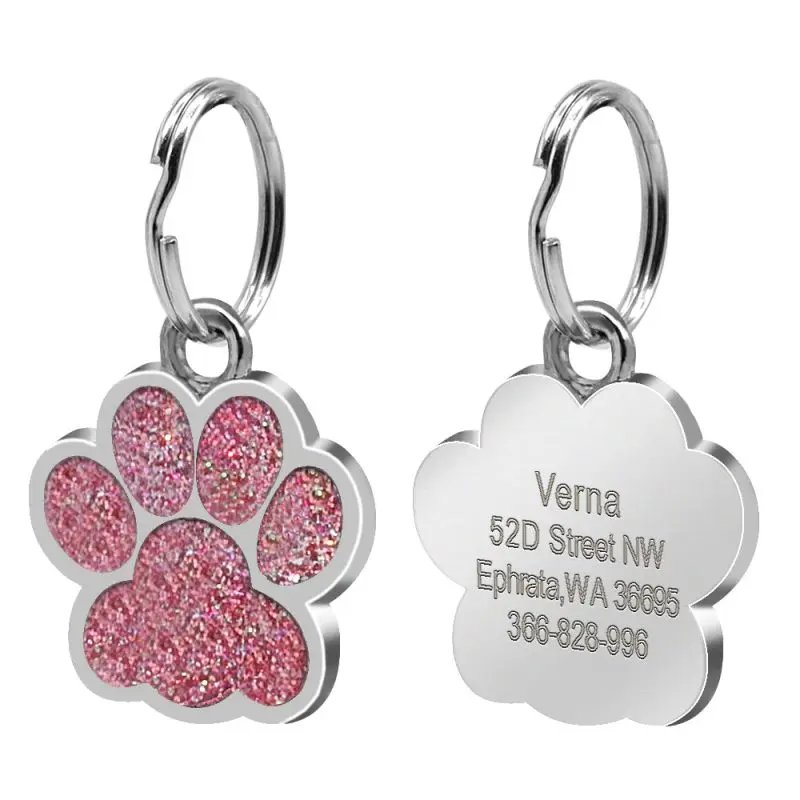 Custom Text  Name Address Phone Footprint Dog Collar Metal Pendant