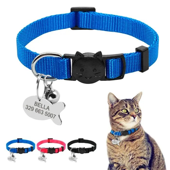 Personalized Safety Breakaway Nylon Quick Release Cat Collar ID Tag Set