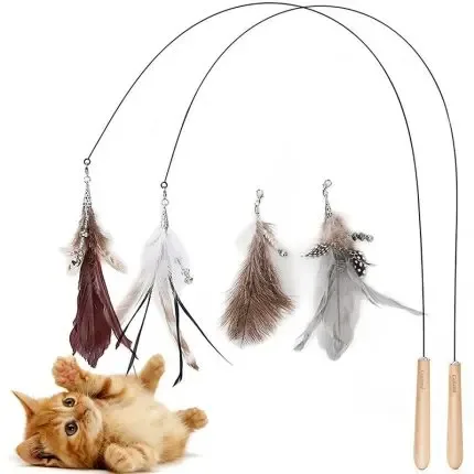Cat long rod wire feather funny cat stick