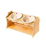Ceramic Cat Bowl Solid Wood Dish Rack Cat Supplies