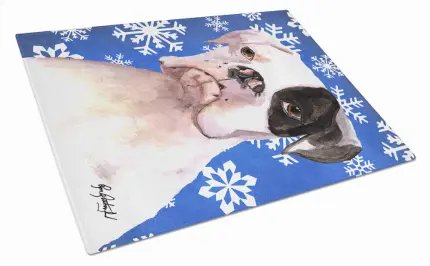 Christmas Design Dog Print Glass Cutting Board Large