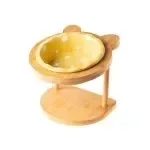 Ceramic Cat Bowl Solid Wood Dish Rack Cat Supplies