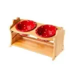 Ceramic Cat Bowl Solid Wood Dish Rack Cat Supplies