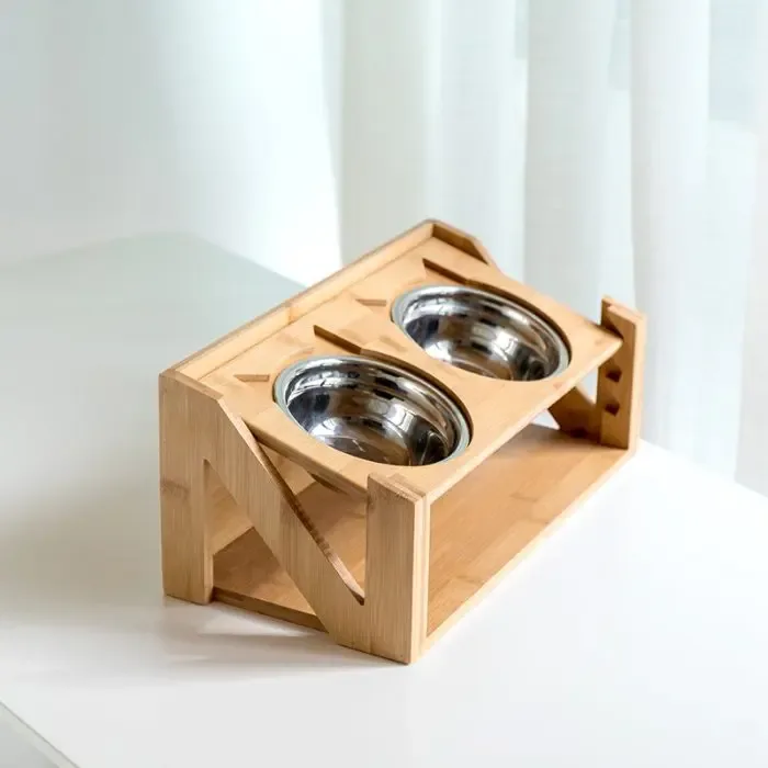 Cat bowl wooden dish rack Comfortable Eating Food Bowl For Cat
