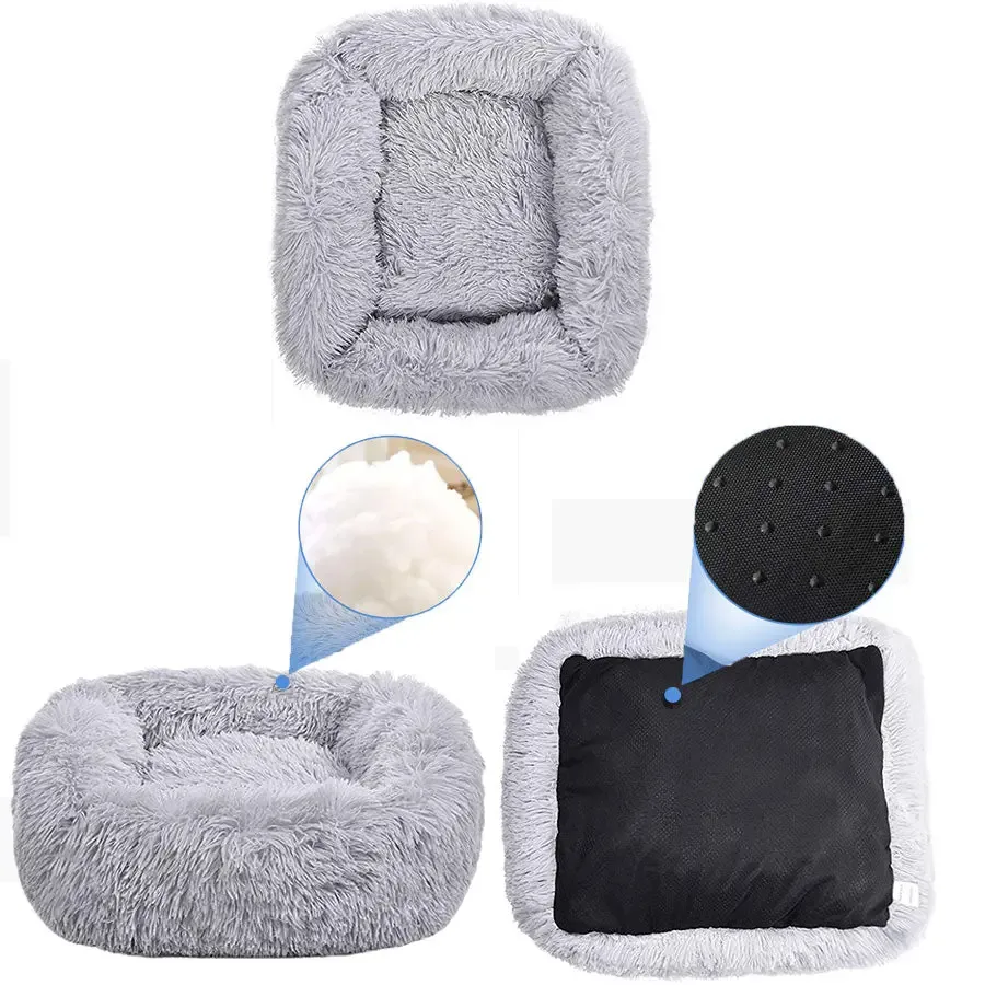 Square Dog bed Soft Plush Warm Dog house Solid Color Winter beds for Dogs and cats Warm Sleeping Mats Nest Cushion