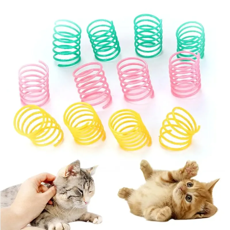 Cat Toy Pet Rainbow Ball Spring Prison Cage Mouse Telescopic Wire Interactive Stick Bell Feather Play Toy  For Cat