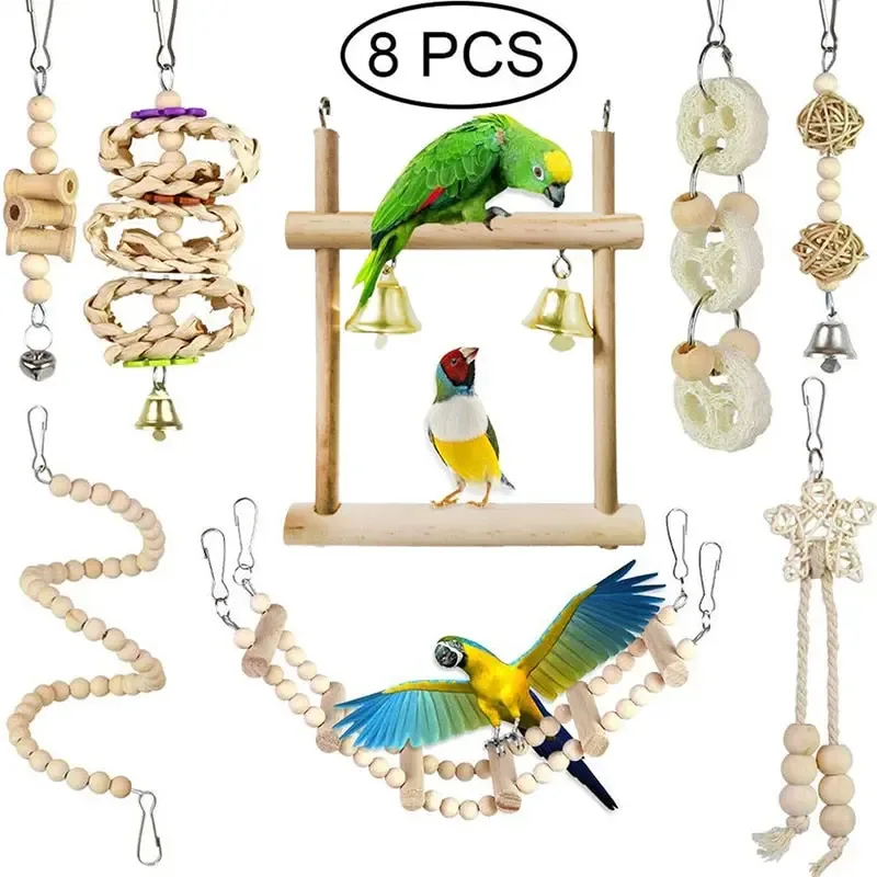 8 Packs Bird Swing Hanging Toy