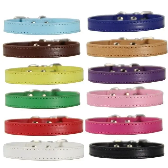 Adjustable Colorful Pet Collars PU Leather Neck Strap Safe For Dogs