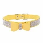Pet Dog Supplies Adjustable Leather Jewelry Bow Tie Dog Collar Necklace with Rhinestone Crystal Bowknot