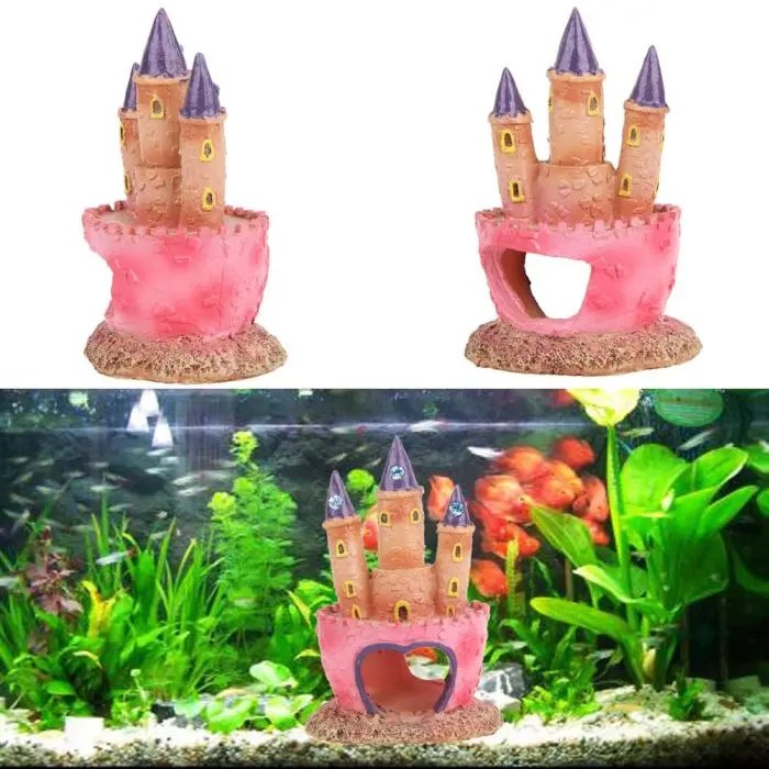 Cartoon Pink Resin Castle Aquariums Fish Tank Landscape Decoration