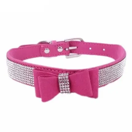 Pet Dog Supplies Adjustable Leather Jewelry Bow Tie Dog Collar Necklace with Rhinestone Crystal Bowknot