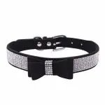 Pet Dog Supplies Adjustable Leather Jewelry Bow Tie Dog Collar Necklace with Rhinestone Crystal Bowknot