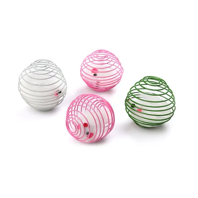 Cat Toy Pet Rainbow Ball Spring Prison Cage Mouse Telescopic Wire Interactive Stick Bell Feather Play Toy  For Cat