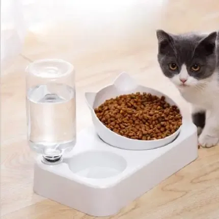 Pet Cat Food Bowl with Automatic Water Dispenser