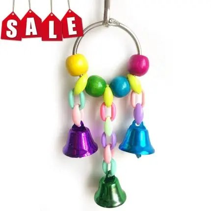 Colorful Birds Chewing Hanging Bell