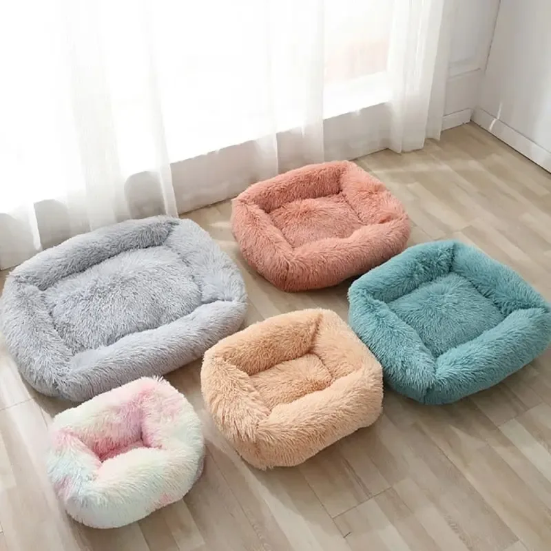 Square Dog bed Soft Plush Warm Dog house Solid Color Winter beds for Dogs and cats Warm Sleeping Mats Nest Cushion